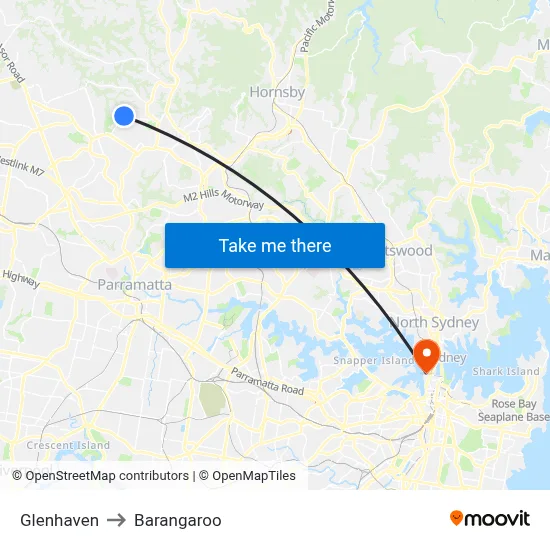 Glenhaven to Barangaroo map