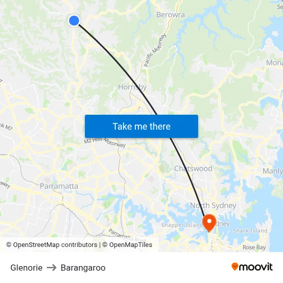 Glenorie to Barangaroo map