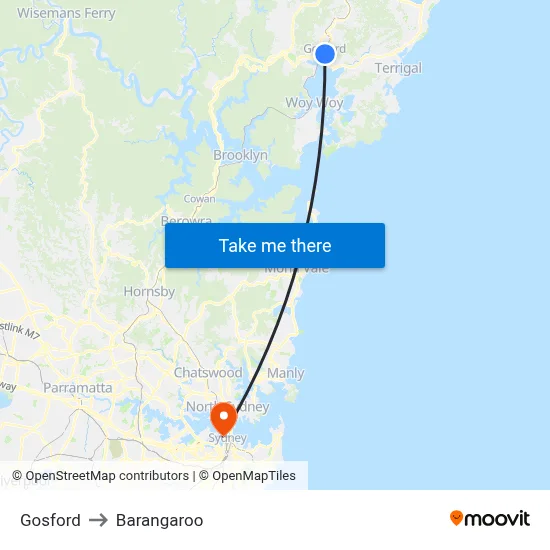 Gosford to Barangaroo map