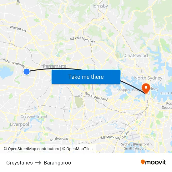 Greystanes to Barangaroo map