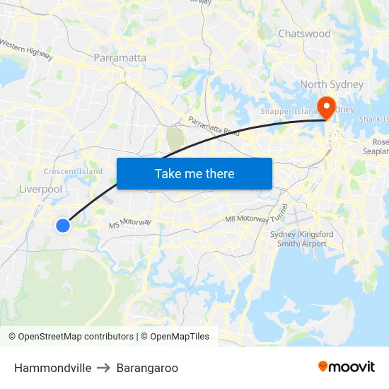 Hammondville to Barangaroo map