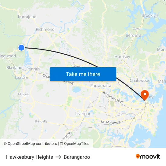 Hawkesbury Heights to Barangaroo map
