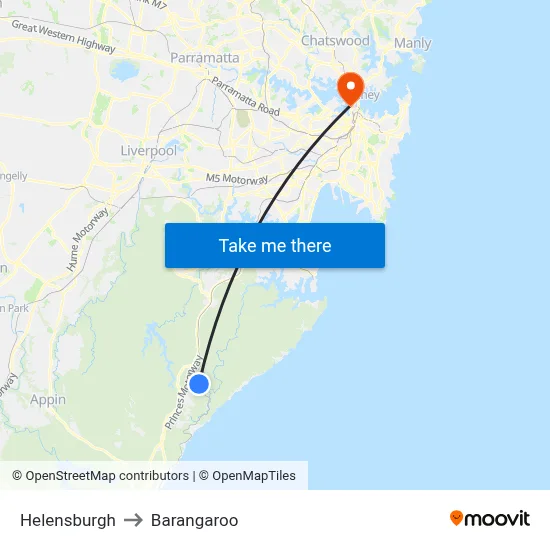 Helensburgh to Barangaroo map