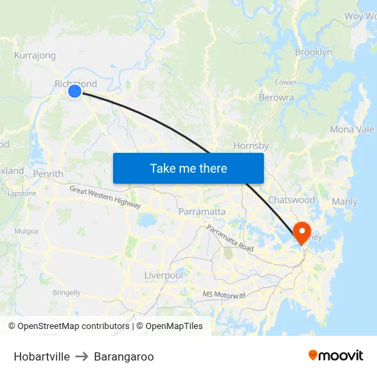 Hobartville to Barangaroo map