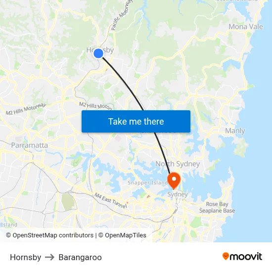 Hornsby to Barangaroo map