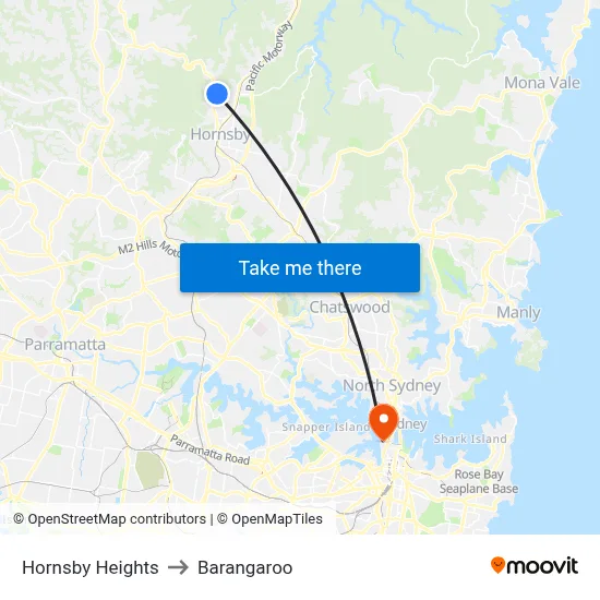 Hornsby Heights to Barangaroo map