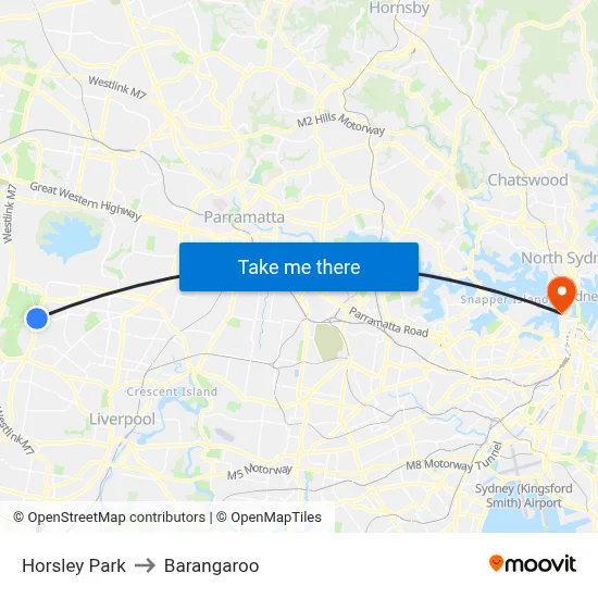 Horsley Park to Barangaroo map
