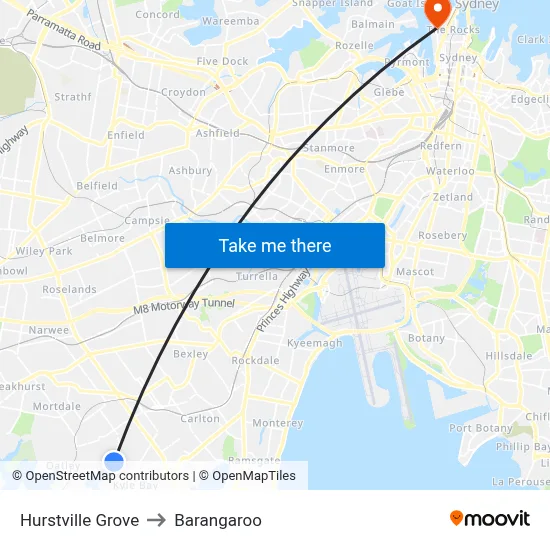 Hurstville Grove to Barangaroo map