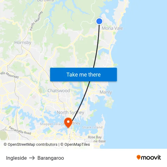 Ingleside to Barangaroo map