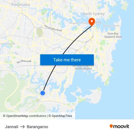 Jannali to Barangaroo map