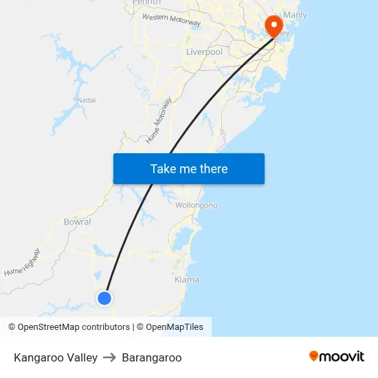 Kangaroo Valley to Barangaroo map