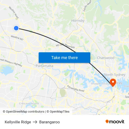 Kellyville Ridge to Barangaroo map