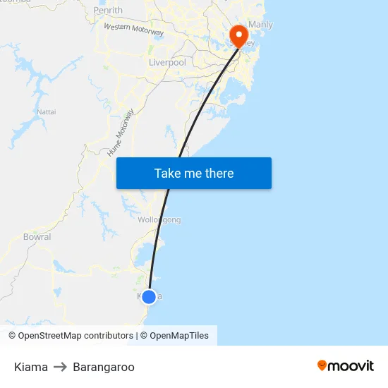 Kiama to Barangaroo map