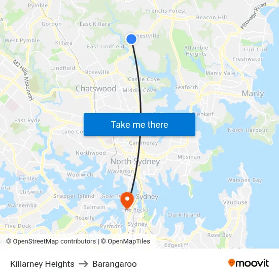 Killarney Heights to Barangaroo map