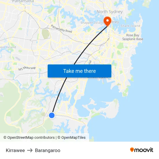 Kirrawee to Barangaroo map
