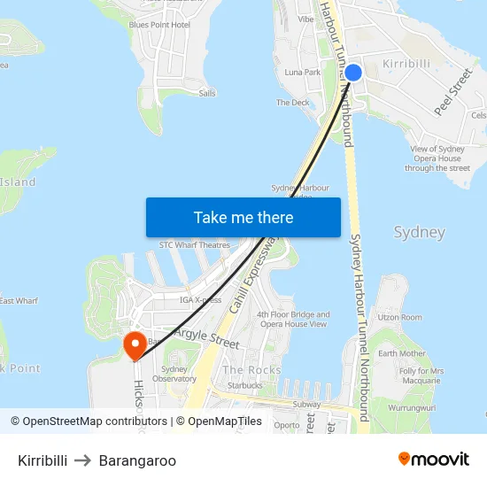Kirribilli to Barangaroo map