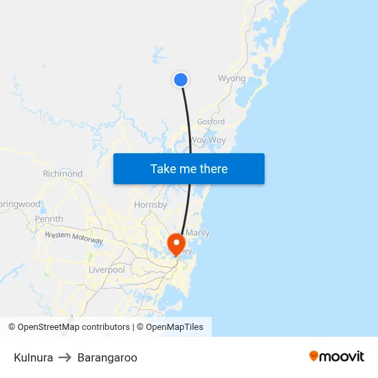 Kulnura to Barangaroo map