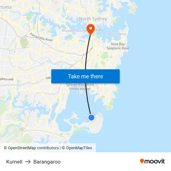 Kurnell to Barangaroo map
