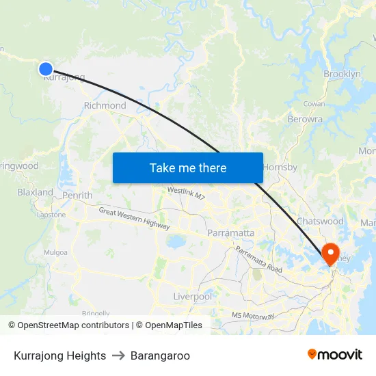 Kurrajong Heights to Barangaroo map
