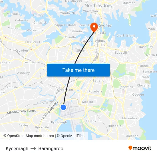 Kyeemagh to Barangaroo map