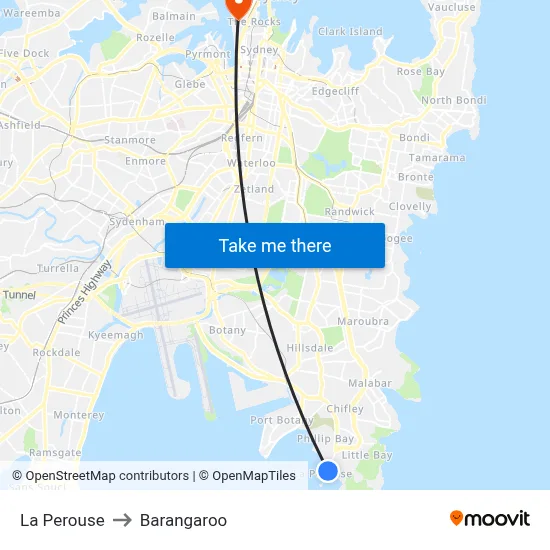 La Perouse to Barangaroo map