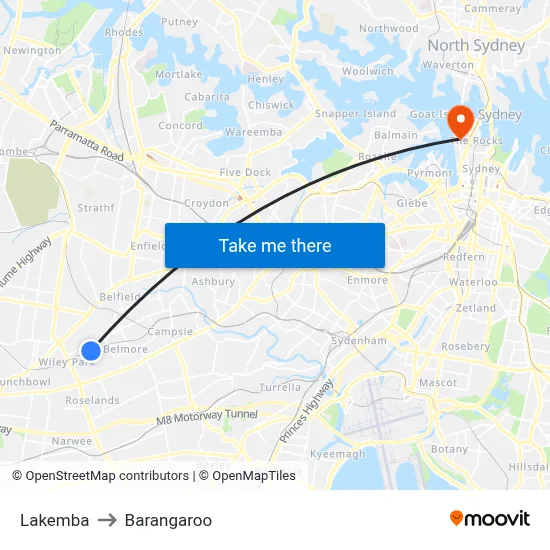 Lakemba to Barangaroo map