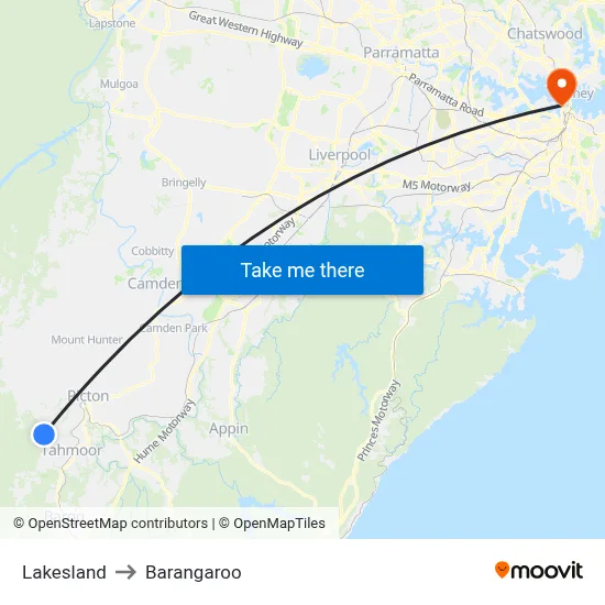 Lakesland to Barangaroo map