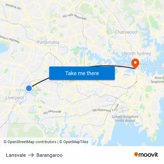 Lansvale to Barangaroo map