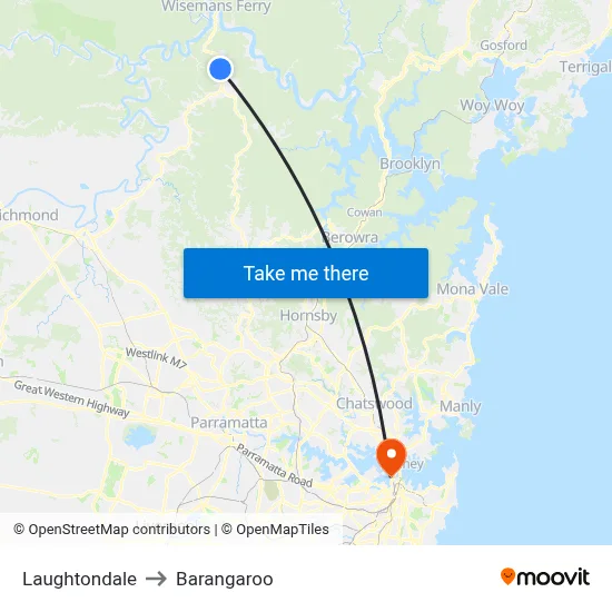 Laughtondale to Barangaroo map