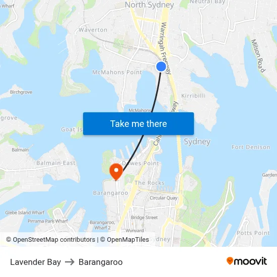 Lavender Bay to Barangaroo map