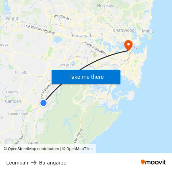 Leumeah to Barangaroo map
