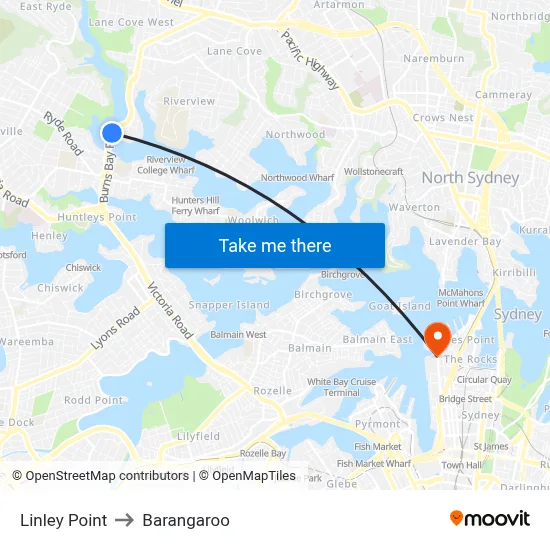 Linley Point to Barangaroo map