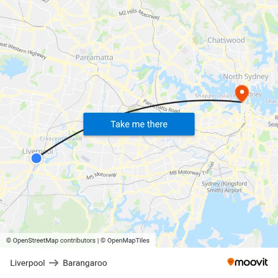 Liverpool to Barangaroo map