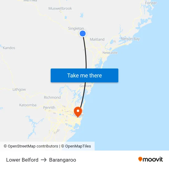 Lower Belford to Barangaroo map