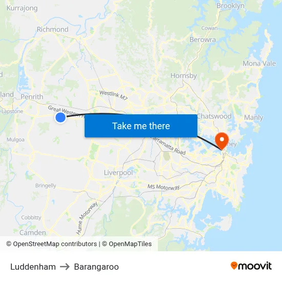 Luddenham to Barangaroo map