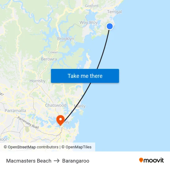 Macmasters Beach to Barangaroo map