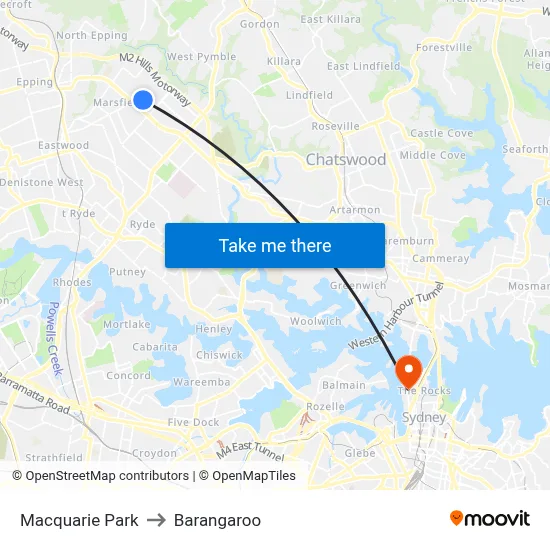 Macquarie Park to Barangaroo map