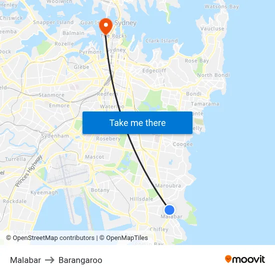 Malabar to Barangaroo map