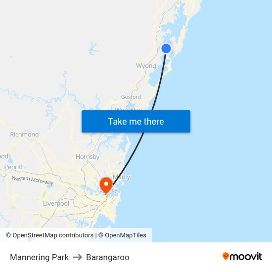 Mannering Park to Barangaroo map