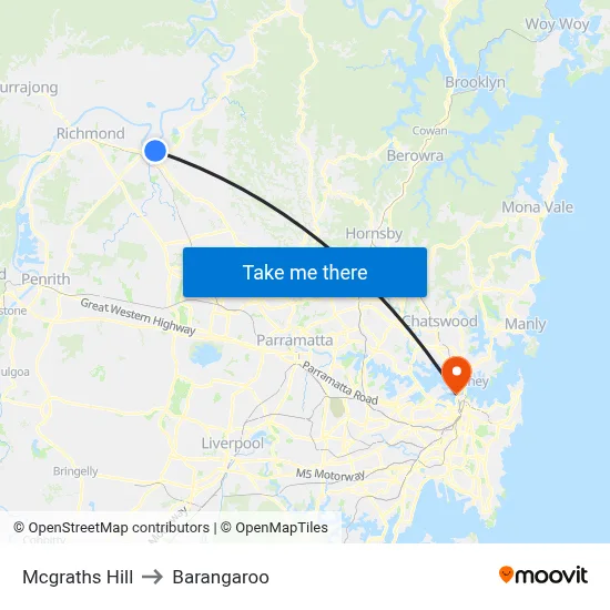 Mcgraths Hill to Barangaroo map