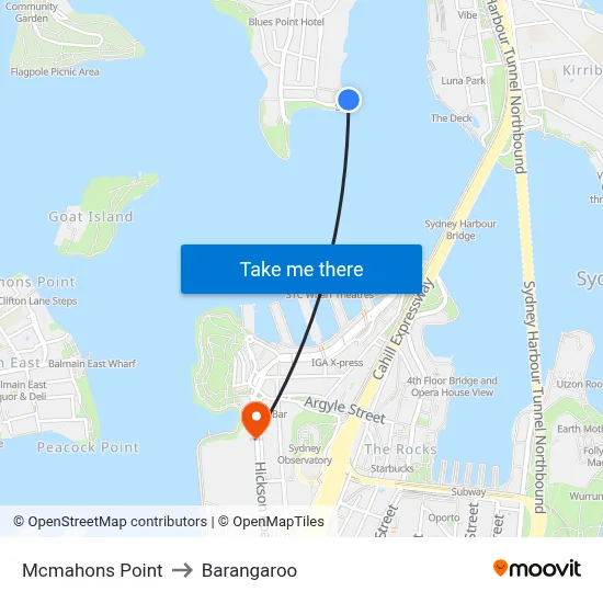 Mcmahons Point to Barangaroo map