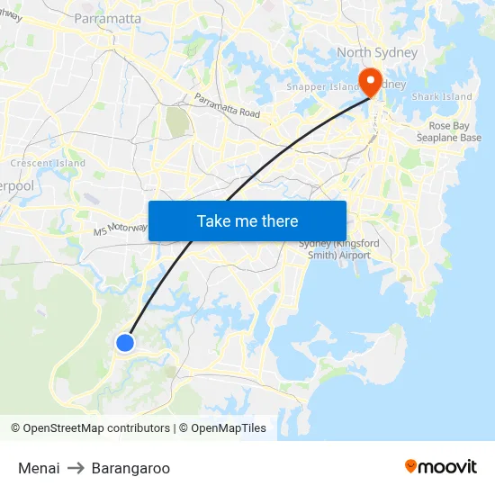 Menai to Barangaroo map