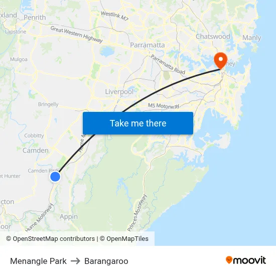 Menangle Park to Barangaroo map