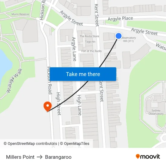 Millers Point to Barangaroo map