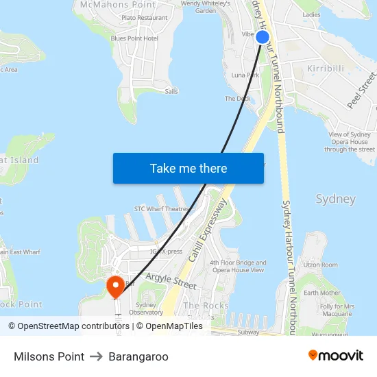 Milsons Point to Barangaroo map