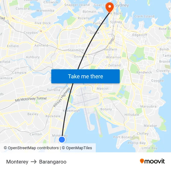 Monterey to Barangaroo map