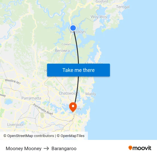 Mooney Mooney to Barangaroo map