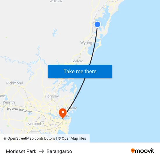 Morisset Park to Barangaroo map