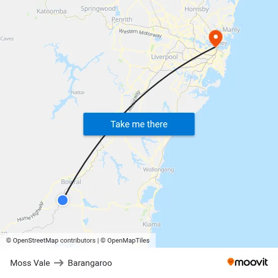 Moss Vale to Barangaroo map