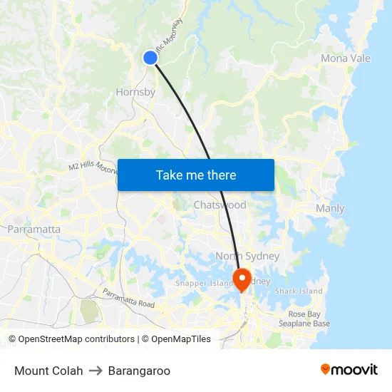 Mount Colah to Barangaroo map